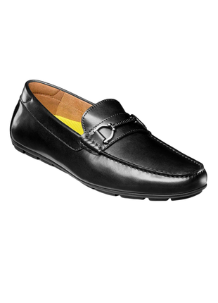 Florsheim Mens Motor Black Slip On Bit Driver Loafer Leather Dress Shoes - The Suit Depot