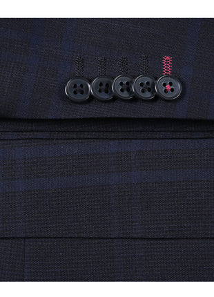 English Laundry Mens Navy Windowpane Slim Fit Notch Lapel 2 Button Stretch Suit