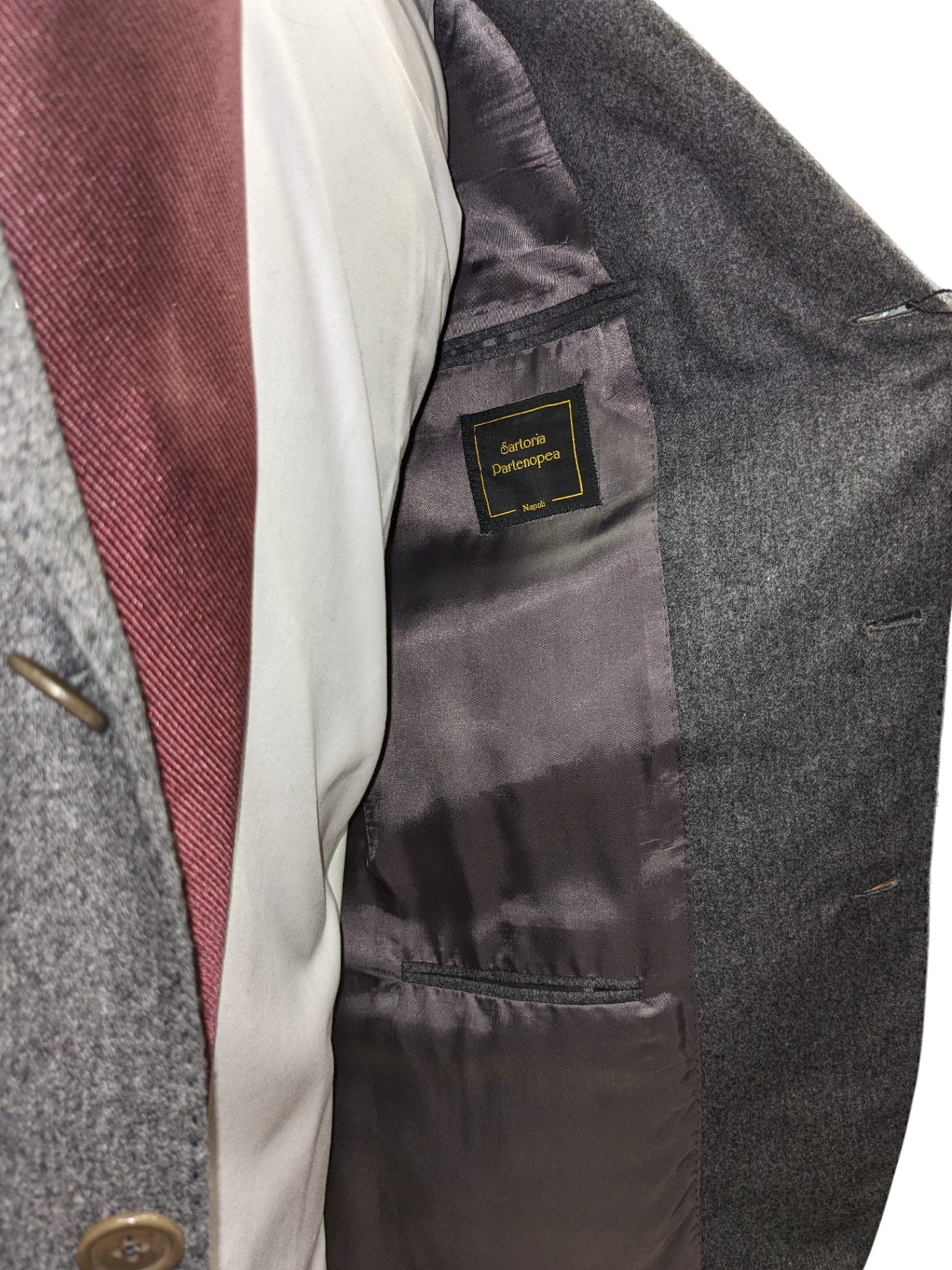 Sartoria Partenopea Mens 40L Solid Gray 100% Wool 3 Button 2 Piece Sartoria Partenopea Mens 40L Solid Gray 100% Wool 3 Button 2 Piece