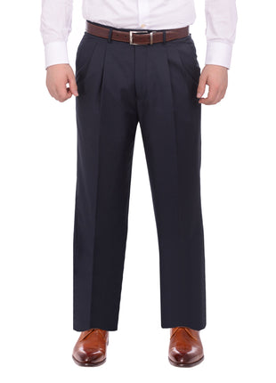 Armanno Uomo Regular Fit Solid Navy Blue Double Pleated Unhemmed Dress Pants