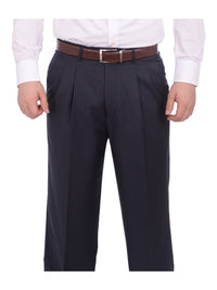 Thumbnail for Armanno Uomo Regular Fit Solid Navy Blue Double Pleated Unhemmed Dress Pants