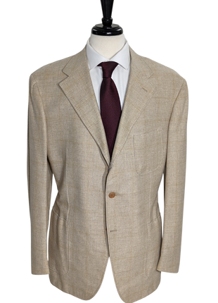Sartoria Partenopea Beige Windowpane 3-Roll-2.5 Wool-Cashmere Sportcoat 46R