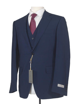 Canali 38R Drop 6 Solid Navy Blue 100% Wool Classic Fit 3 Piece Suit