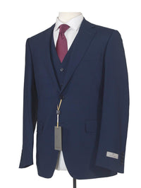 Thumbnail for Canali 38R Drop 6 Solid Navy Blue 100% Wool Classic Fit 3 Piece Suit