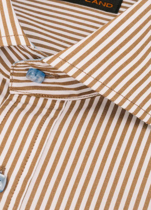 Steven Land Mens Brown Striped 100% Cotton French Cuff Dress Shirt