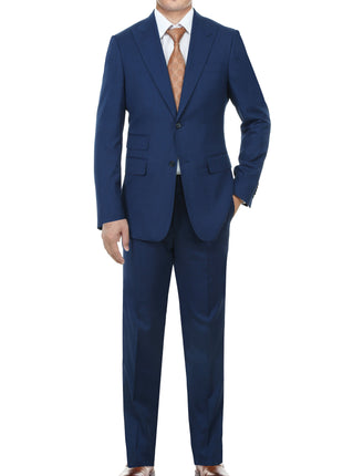 English Laundry Mens Solid Blue Slim Fit Peak Lapel Stretch 2 Button Suit