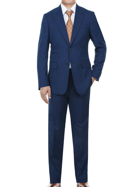 English Laundry Mens Solid Blue Slim Fit Peak Lapel Stretch 2 Button Suit