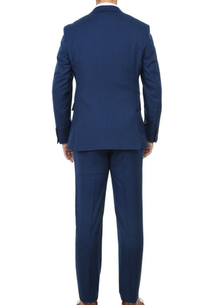 English Laundry Mens Solid Blue Slim Fit Peak Lapel Stretch 2 Button Suit