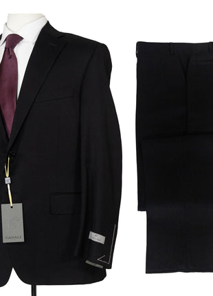 Canali 1934 Mens Solid Black 38R Modern Fit Drop 6 100% Wool 2 Piece Suit