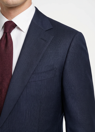Cardeliano Navy Blue Textured Slim Fit  Notch Lapel Wool 2-Button Suit