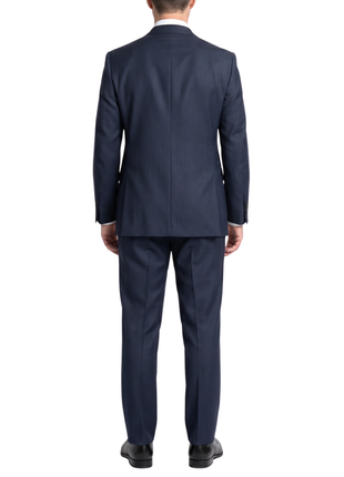 Cardeliano Navy Blue Textured Slim Fit  Notch Lapel Wool 2-Button Suit