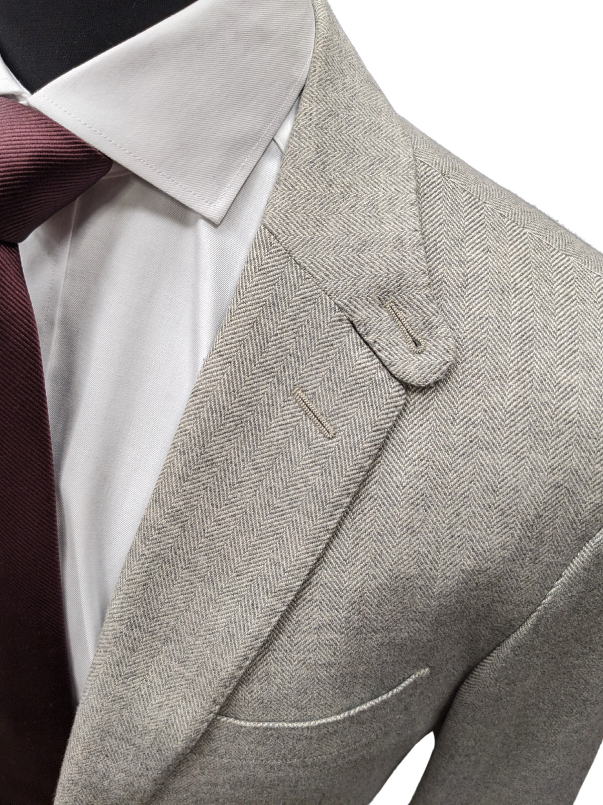 Ralph Lauren Purple Label Mens 38R Slim Fit Gray Herringbone 100% Wool 2 Piece Suit