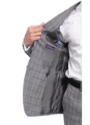 Napoli Mens 42L Gray Windowpane Check Slim Fit 2 Piece Suit