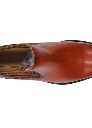 Carrucci Mens Cognac Brown Slip On Chelsea Leather Dress Boots