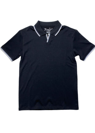 Briani Uomo Solid Black V-Collar 100% Pima Cotton Short Sleeve Polo Casual Shirt