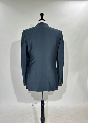 Ermenegildo Zegna Trofeo Mens Blue Textured Peak Lapel Slim Fit 2-Button Wool Mohair Suit - 40L