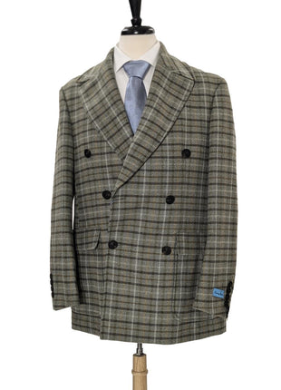 Canuti By Steven Land Mens Green Plaid 100% Wool Double Breasted Overcoat