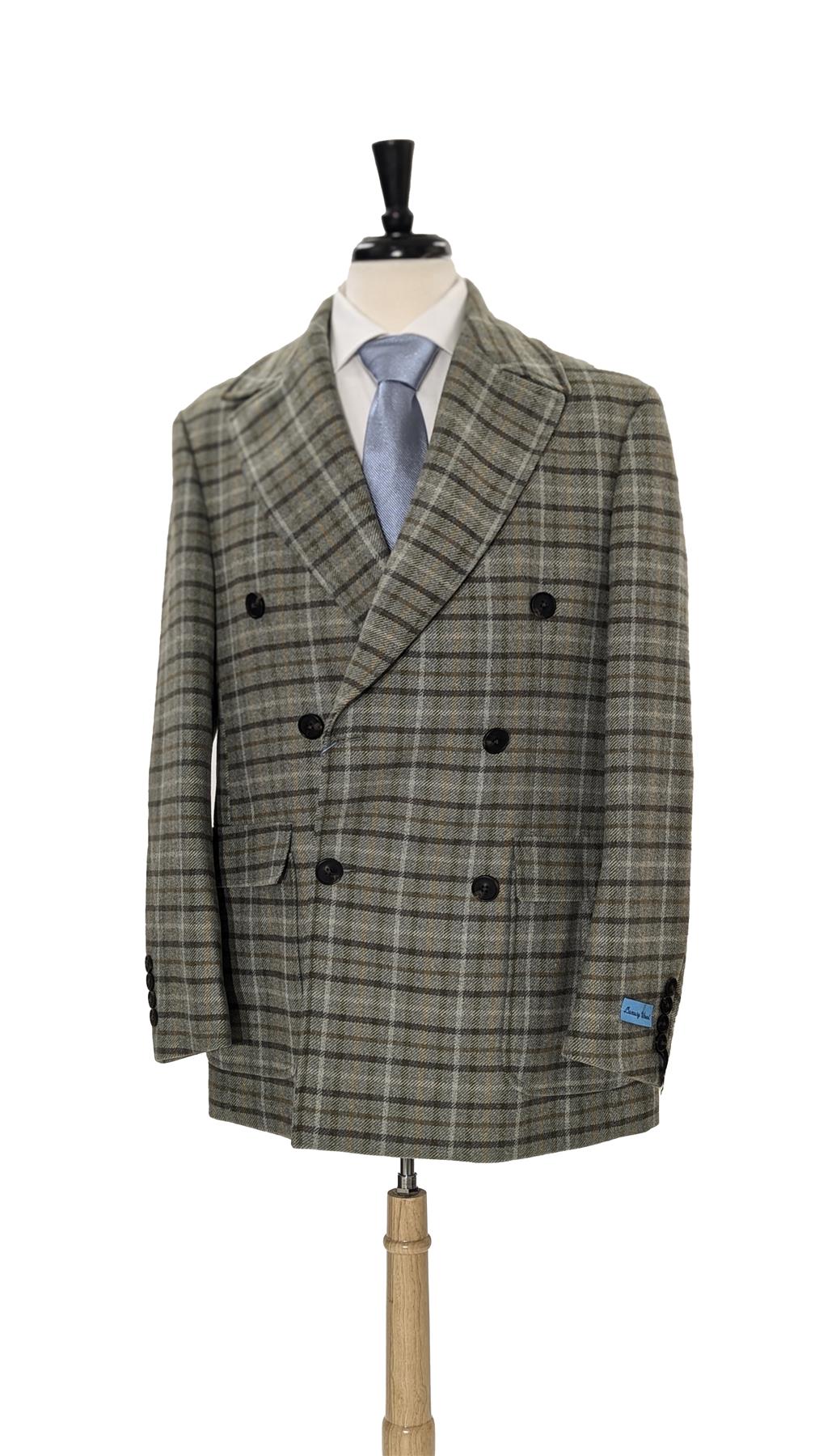 Canuti By Steven Land Mens Green Plaid 100% Wool Double Breasted Overcoat