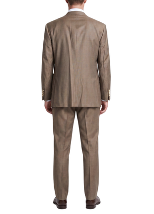 Apollo King Mens Camel Tan Classic Fit  Peak Lapels Wool 3 Piece Suit