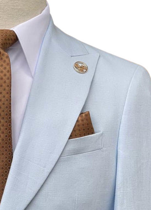 Romaster Light Blue Slim Fit Linen Blend Blazer Sportcoat With Patch Pockets
