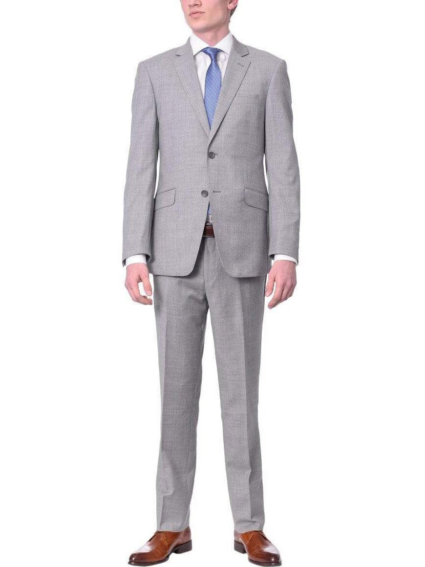 Mens Slim Fit Light Gray Two Button 100% Wool Suit