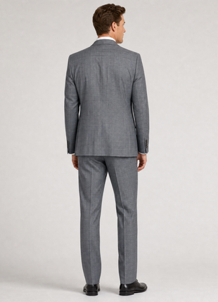 Gucci Heather Gray with White Windowpane Wool Silk Blend Classic Fit 2-Button Suit 46R