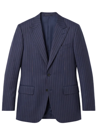 Atica Navy & Orange Pinstripe Classic Fit Peak Lapel Half-Canvassed 2 Button Wool Suit