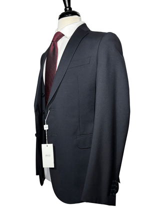 Armani Collezioni M-Line Solid Black Wool Blend Notch Lapel Modern Fit 3 Piece Suit 36R