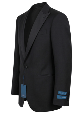 Tovaglia Solid Black Classic Fit Peak Lapel 1-Button Wool Cashmere Tuxedo Suit