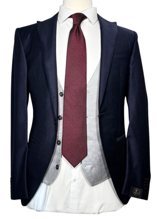 Corneliani Mens Blue Mixed Pattern Fully-Canvassed Peak Lapel Classic Fit 3-Piece Wool Suit - 36R