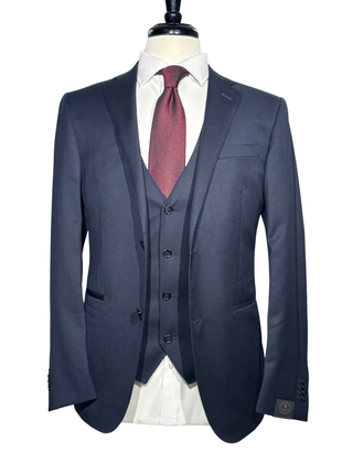 Corneliani Mens Solid Navy Fully-Canvassed Notch Lapels Classic Fit 3-Piece Wool Suit - 38R - The Suit Depot