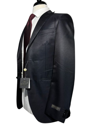Corneliani Mens Black and White Mixed Pattern Fully-Canvassed Peak Lapel Slim Fit 3-Piece Wool Blend Suit - 36S