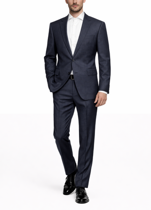 Hugo Boss Gray Pinstripe Notch Lapel Classic Fit Wool Stretch 2-Button Suit 46L - The Suit Depot