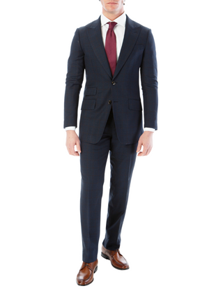 Sartoria Mazara Mens Classic Fit Navy & Brown Check 100% Wool 2 Piece Suit