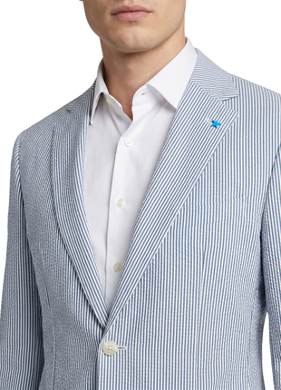 Blujacket Mens Azure Blue Subalpino Cotton Regular Fit Seersucker Suit - The Suit Depot