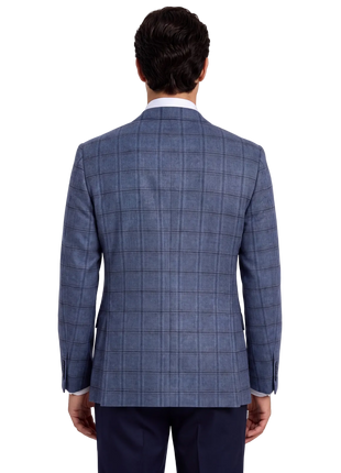 Luigi Baldo Slate Blue with Black Teal Windowpane Slim Fit Cashmere 2-Button Sport Coat 38R