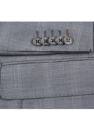 English Laundry Light Gray Plaid Slim Fit Notch Lapel Wool Blend Stretch 2 Button Suit