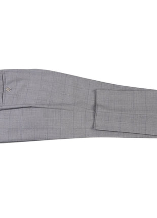English Laundry Grey Windowpane Plaid Slim Fit Notch Lapel 2 Button Wool Suit