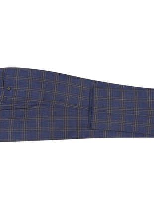 English Laundry Navy & Brown Windowpane Slim Fit Peak Lapel 2 Button Stretch Suit
