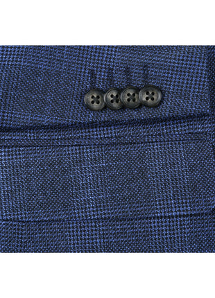 Men's Classic Fit Single Breasted Two Button Navy Big-Plaid Suit Jacket Blazer