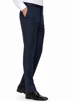 Armani Collezioni Tone-on-Tone Check Navy Classic Fit Wool Dress Tuxedo Pants