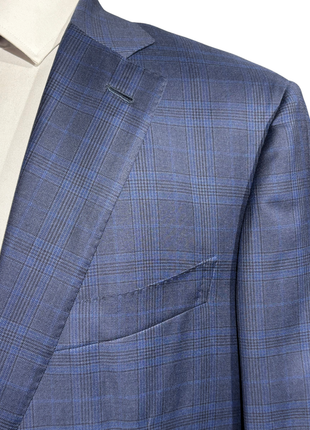 Isaia Mens Blue Windowpane Notch Lapel Classic Fit 2-Button Wool Suit - 44L