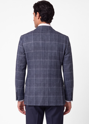 Canali Steel Blue & Orange Windowpane Flannel Silk Cashmere Modern Fit 2-Button Sport Coat 38R