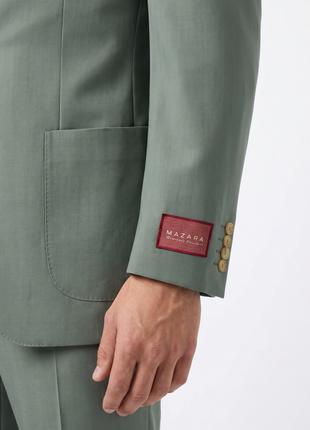 Sartoria Mazara Sage Green Slim Fit Notch Lapel Patch Pockets Wool Stretch 2-Button Suit
