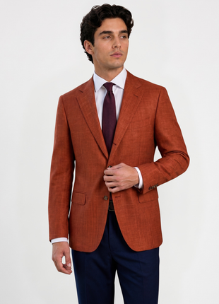 Sartoria Partenopea Rust Orange Crosshatch Classic Fit Notch Lapel Wool 3-Button Sport Coat 48L