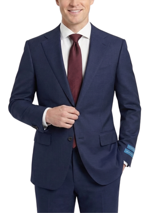 Tovaglia Mens Dark Navy Tonal Check Classic Fit  Notch Lapel Wool 2-Button Suit