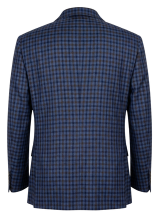 Mazara Mens Blue and Brown Checked Classic Fit Patch Pockets Sportcoat