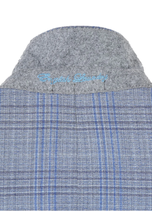 English Laundry Light Gray with Blue Check Slim Fit Notch Lapel Wool Blend 2 Button Suit