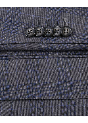 English Laundry Mens Gray & Blue Windowpane Slim Fit Notch Lapel 2 Button Stretch Suit