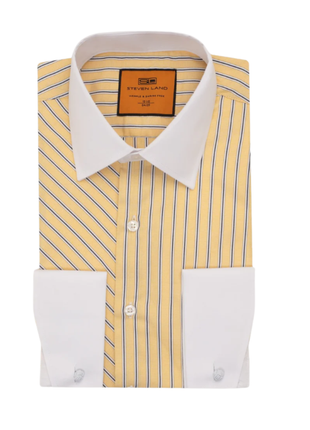 Steven Land Yellow Striped Spread Collar Wrinkle & Shrink Free Cotton Dress Shirt - The Suit Depot